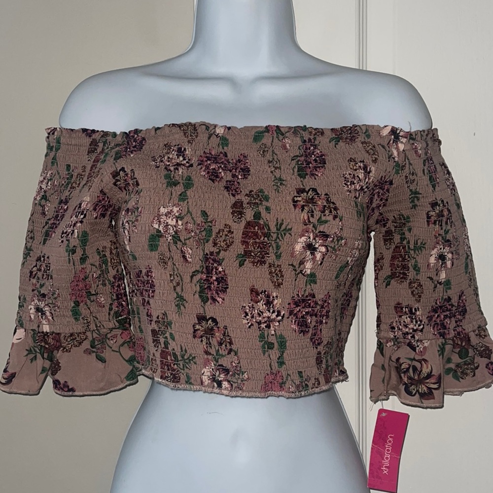 NEW Target Xhilaration Elastic Off the Shoulder Floral Print Crop Top Size XS - Picture 1 of 6